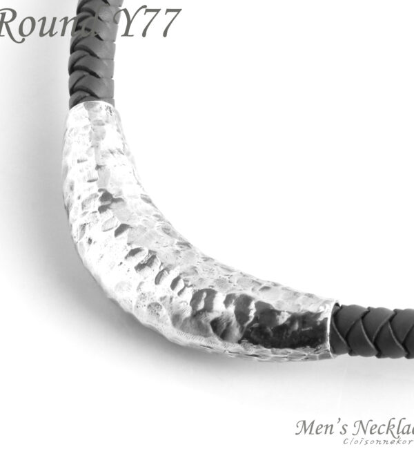 mens sterling silver rondelle braided leather necklace